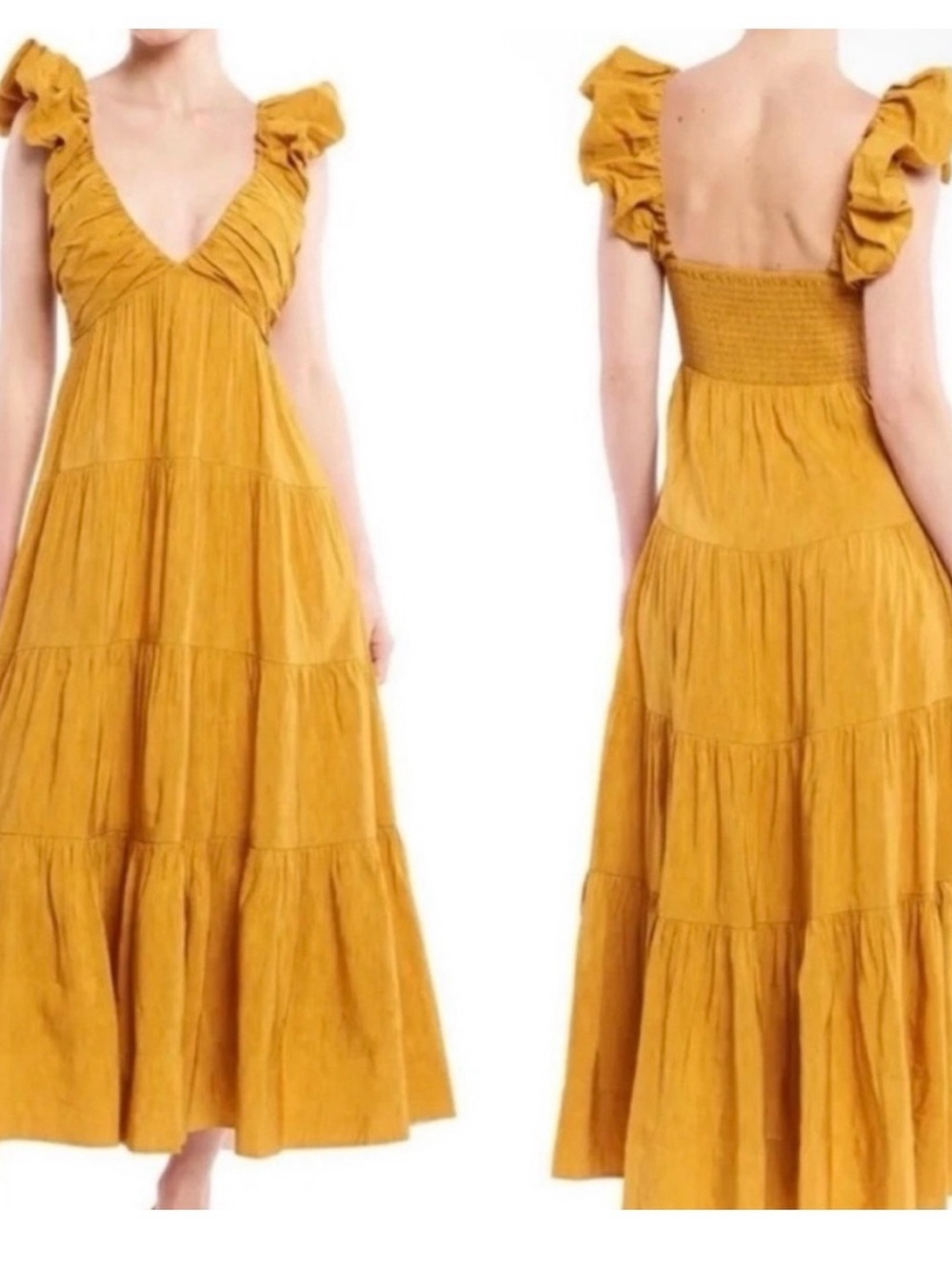 Jason Wu Mustard Ruffle Shoulder Maxi Dress